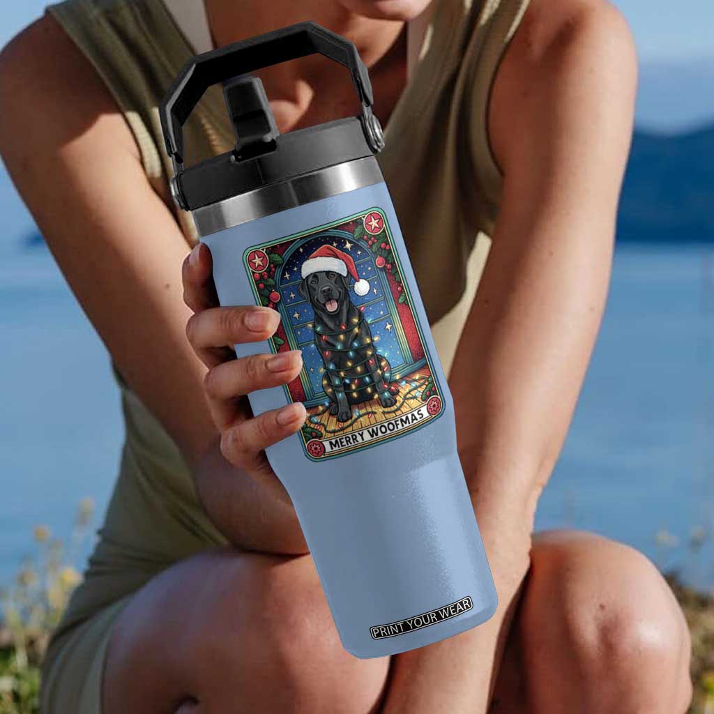 Merry Woofmas Flip Straw Tumbler Funny Tarot Card Labrador Retriever Christmas Gift TS12 One Size: 30 oz Light Blue Print Your Wear