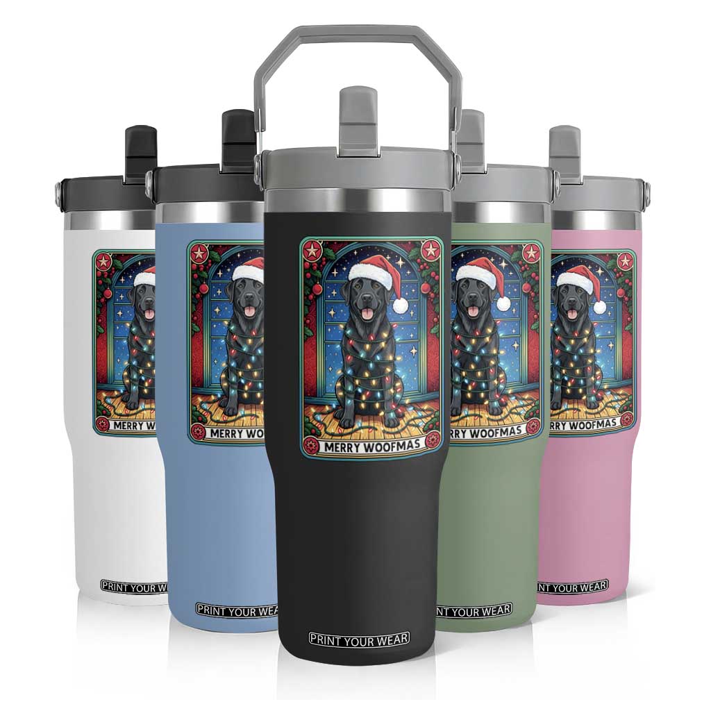 Merry Woofmas Flip Straw Tumbler Funny Tarot Card Labrador Retriever Christmas Gift TS12 Print Your Wear