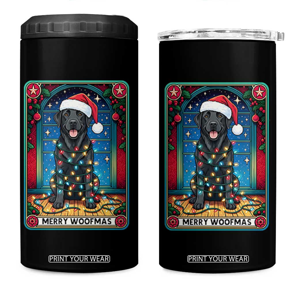 Merry Woofmas 4 in 1 Can Cooler Tumbler Funny Tarot Card Labrador Retriever Christmas Gift TS12 One Size: 16 oz Black Print Your Wear