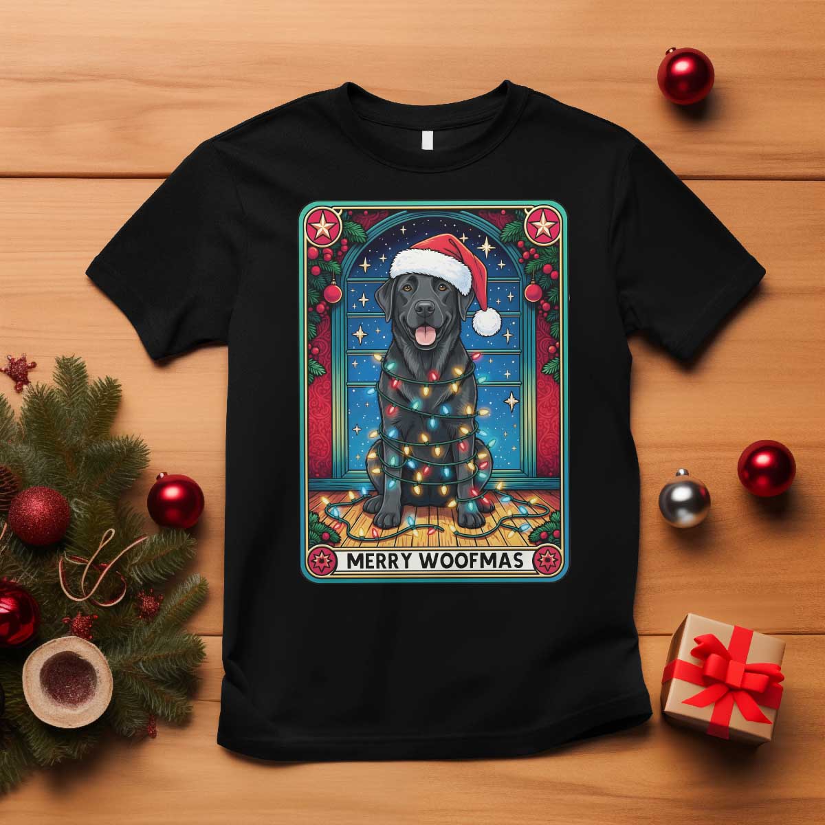 Merry Woofmas T Shirt Funny Tarot Card Labrador Retriever Christmas Gift TS12 Black Print Your Wear