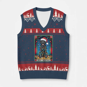 Merry Woofmas V-Neck Knit Sweater Vest Funny Tarot Card Labrador Retriever Xmas Gift TS12 Navy Red Print Your Wear