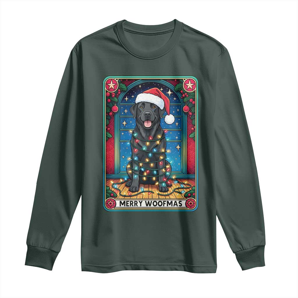 Merry Woofmas Long Sleeve Shirt Funny Tarot Card Labrador Retriever Christmas Gift TS12 Dark Forest Green Print Your Wear