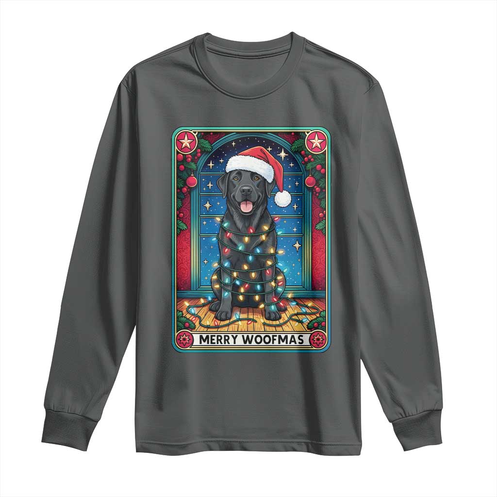 Merry Woofmas Long Sleeve Shirt Funny Tarot Card Labrador Retriever Christmas Gift TS12 Dark Heather Print Your Wear