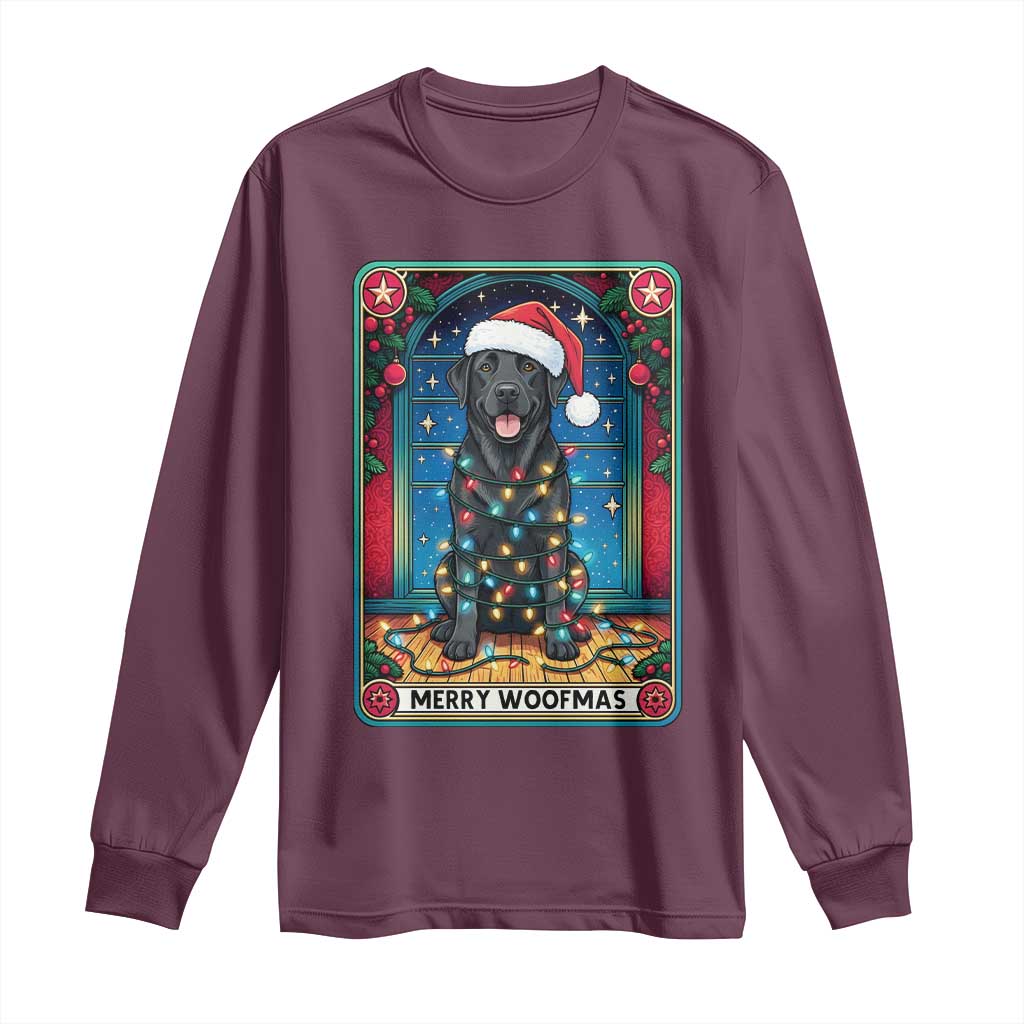 Merry Woofmas Long Sleeve Shirt Funny Tarot Card Labrador Retriever Christmas Gift TS12 Maroon Print Your Wear