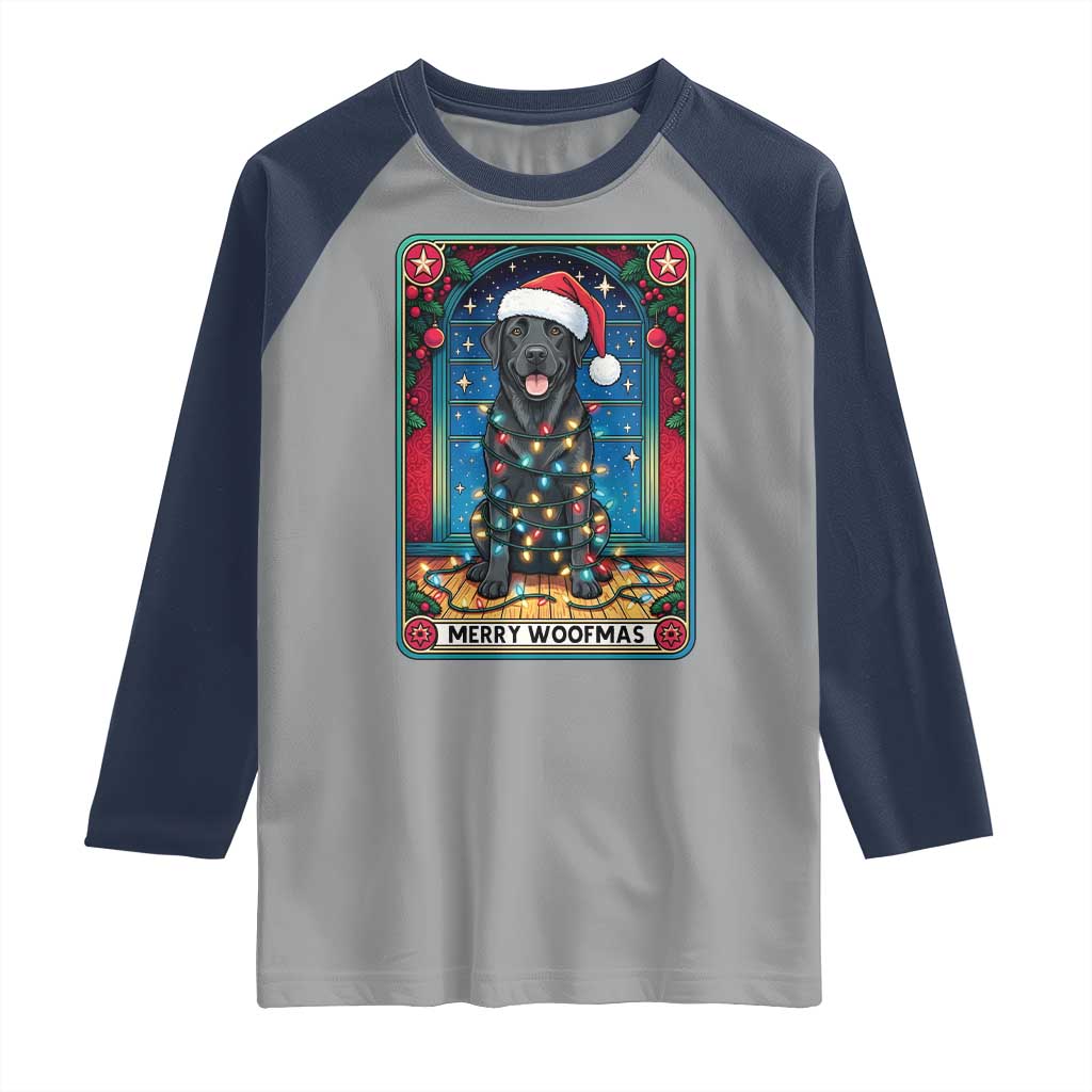 Merry Woofmas Raglan Shirt Funny Tarot Card Labrador Retriever Christmas Gift TS12 Sport Gray Navy Print Your Wear