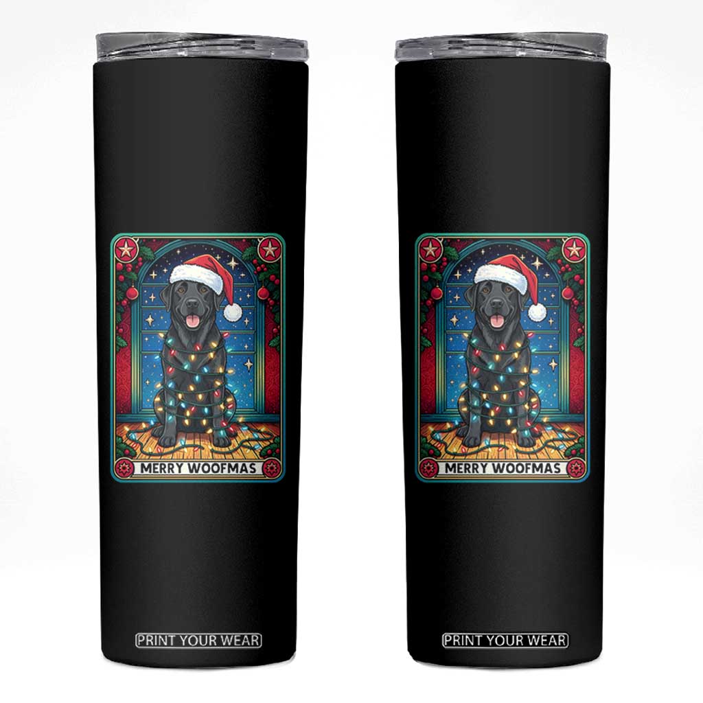 Merry Woofmas Skinny Tumbler Funny Tarot Card Labrador Retriever Christmas Gift TS12 Black Print Your Wear