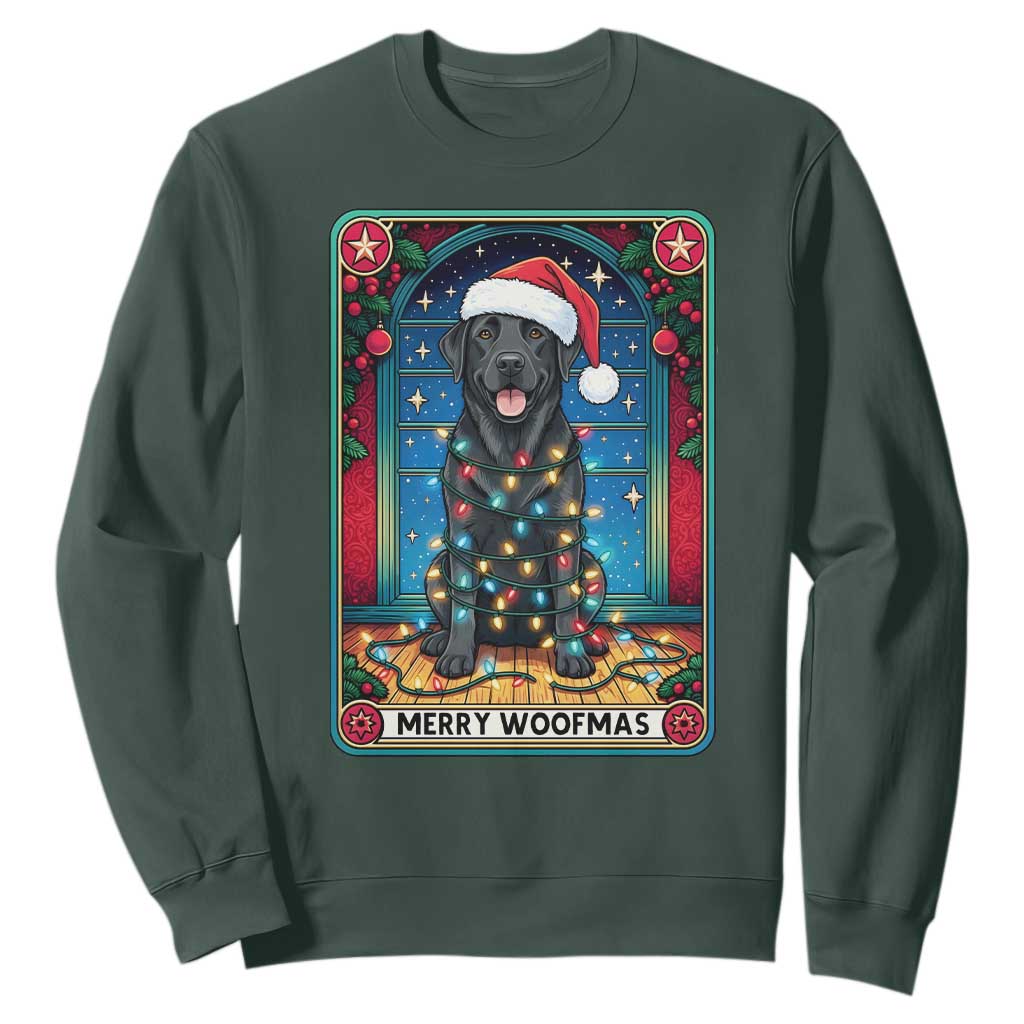 Merry Woofmas Sweatshirt Funny Tarot Card Labrador Retriever Christmas Gift TS12 Dark Forest Green Print Your Wear