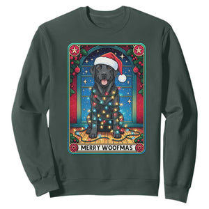 Merry Woofmas Sweatshirt Funny Tarot Card Labrador Retriever Christmas Gift TS12 Dark Forest Green Print Your Wear