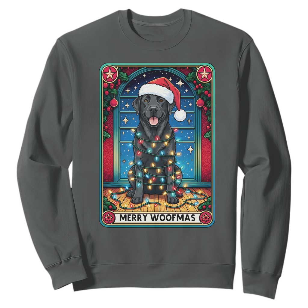 Merry Woofmas Sweatshirt Funny Tarot Card Labrador Retriever Christmas Gift TS12 Dark Heather Print Your Wear