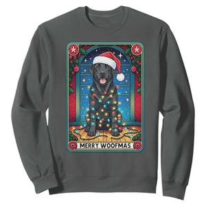 Merry Woofmas Sweatshirt Funny Tarot Card Labrador Retriever Christmas Gift TS12 Dark Heather Print Your Wear