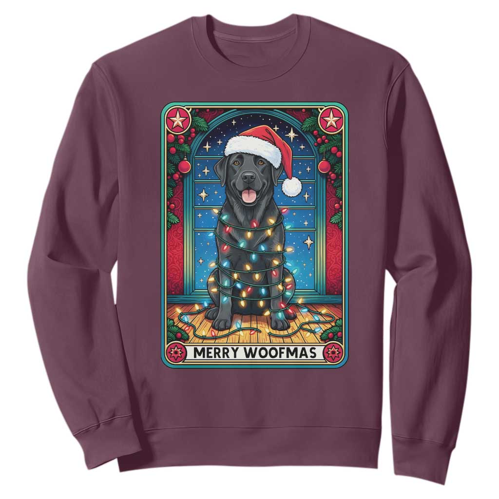 Merry Woofmas Sweatshirt Funny Tarot Card Labrador Retriever Christmas Gift TS12 Maroon Print Your Wear