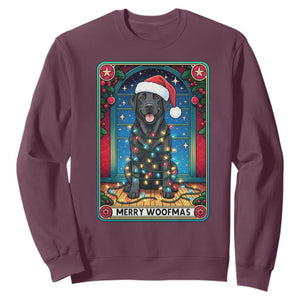 Merry Woofmas Sweatshirt Funny Tarot Card Labrador Retriever Christmas Gift TS12 Maroon Print Your Wear