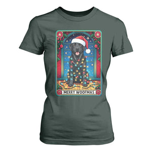 Merry Woofmas T Shirt For Women Funny Tarot Card Labrador Retriever Christmas Gift TS12 Dark Forest Green Print Your Wear
