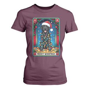 Merry Woofmas T Shirt For Women Funny Tarot Card Labrador Retriever Christmas Gift TS12 Maroon Print Your Wear