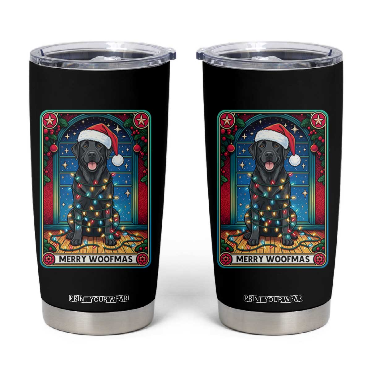 Merry Woofmas Tumbler Cup Funny Tarot Card Labrador Retriever Christmas Gift TS12 Black Print Your Wear