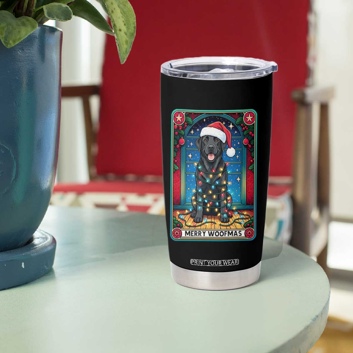 Merry Woofmas Tumbler Cup Funny Tarot Card Labrador Retriever Christmas Gift TS12 Print Your Wear