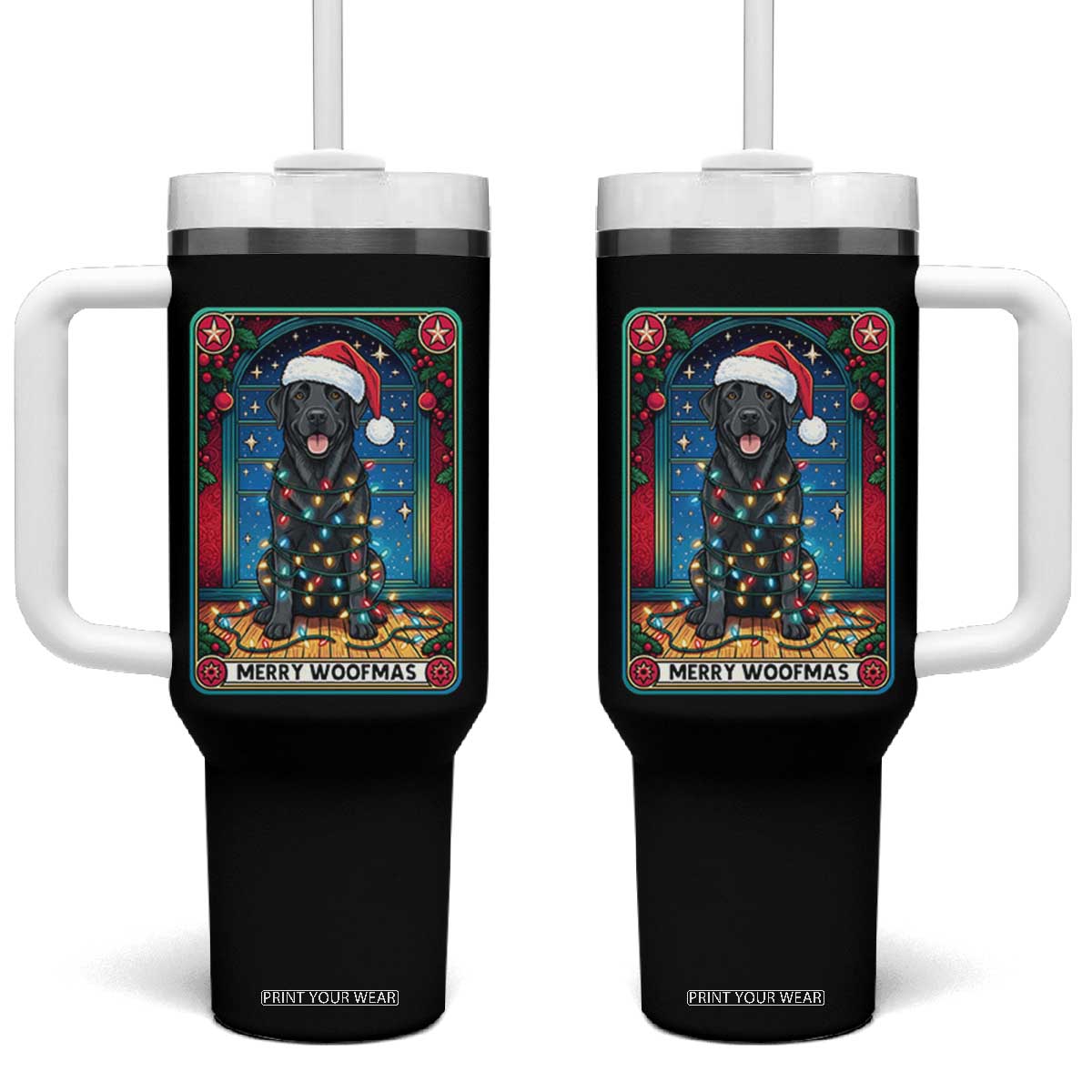 Merry Woofmas Tumbler With Handle Funny Tarot Card Labrador Retriever Christmas Gift TS12 One Size: 40 oz Black Print Your Wear