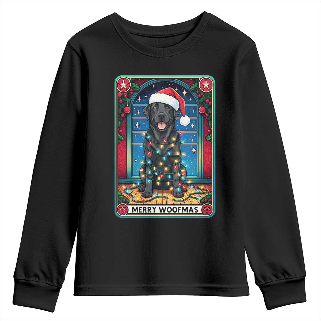 Merry Woofmas Youth Sweatshirt Funny Tarot Card Labrador Retriever Christmas Gift TS12 Black Print Your Wear