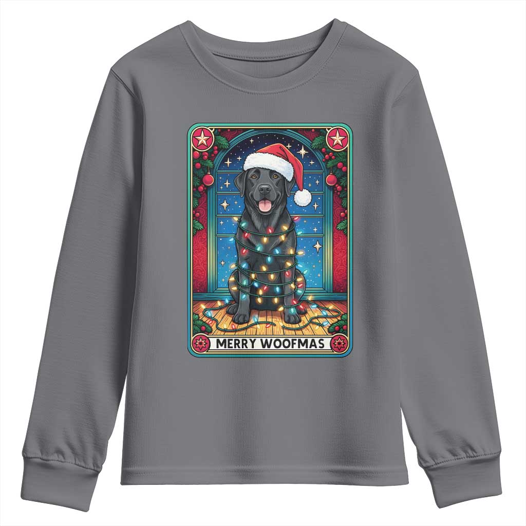 Merry Woofmas Youth Sweatshirt Funny Tarot Card Labrador Retriever Christmas Gift TS12 Charcoal Print Your Wear