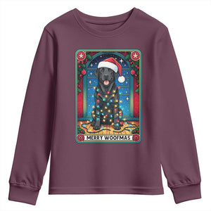 Merry Woofmas Youth Sweatshirt Funny Tarot Card Labrador Retriever Christmas Gift TS12 Maroon Print Your Wear