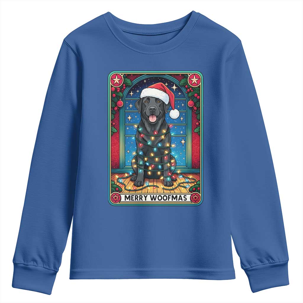 Merry Woofmas Youth Sweatshirt Funny Tarot Card Labrador Retriever Christmas Gift TS12 Royal Blue Print Your Wear