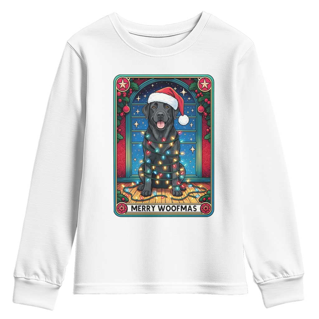 Merry Woofmas Youth Sweatshirt Funny Tarot Card Labrador Retriever Christmas Gift TS12 White Print Your Wear