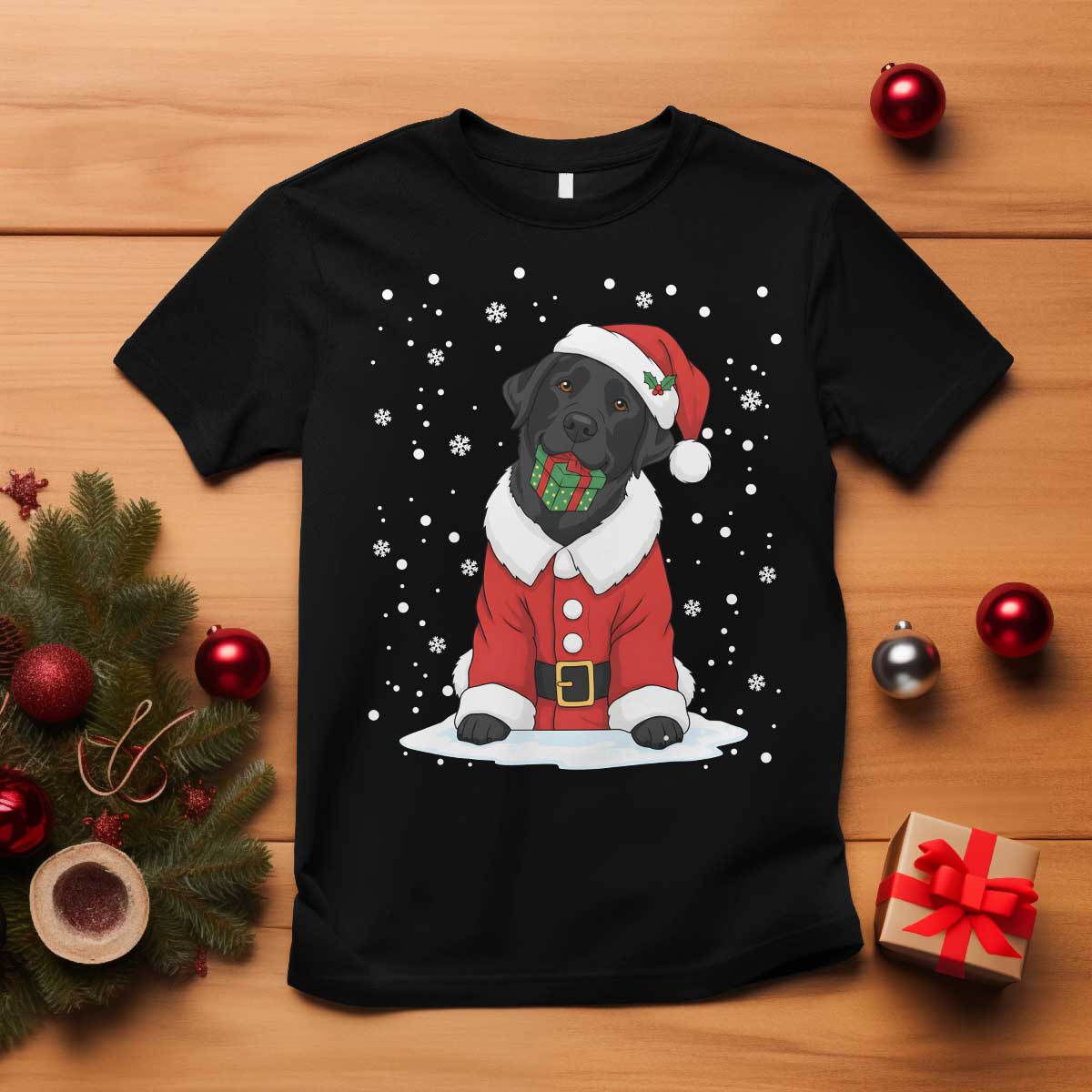 Black Labrador Santa T Shirt Funny Christmas Dog Lover Gift TS12 Black Print Your Wear