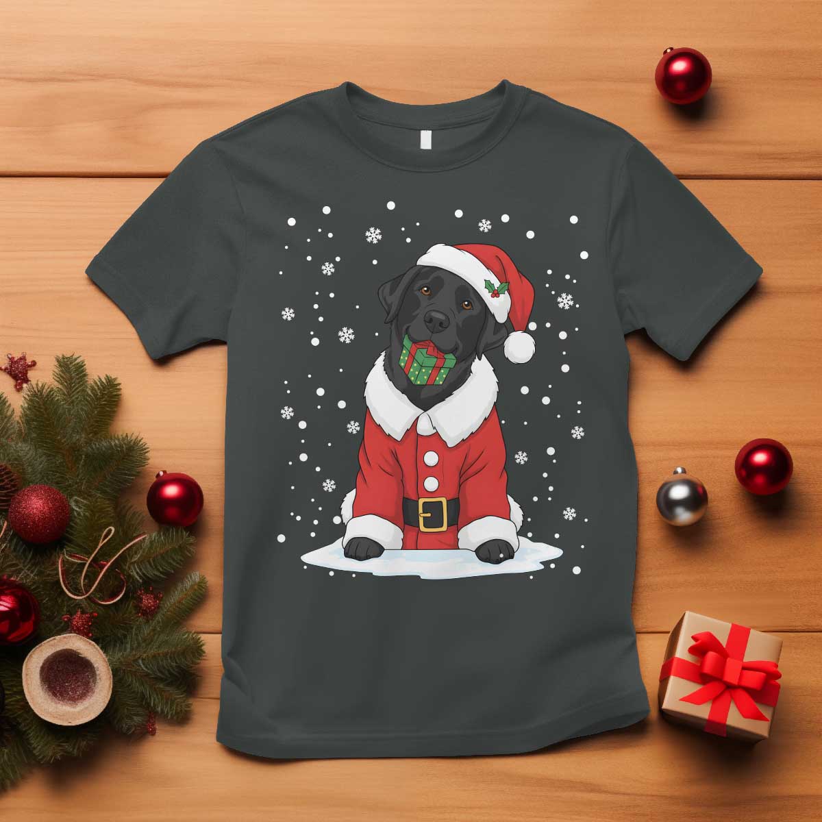 Black Labrador Santa T Shirt Funny Christmas Dog Lover Gift TS12 Dark Heather Print Your Wear