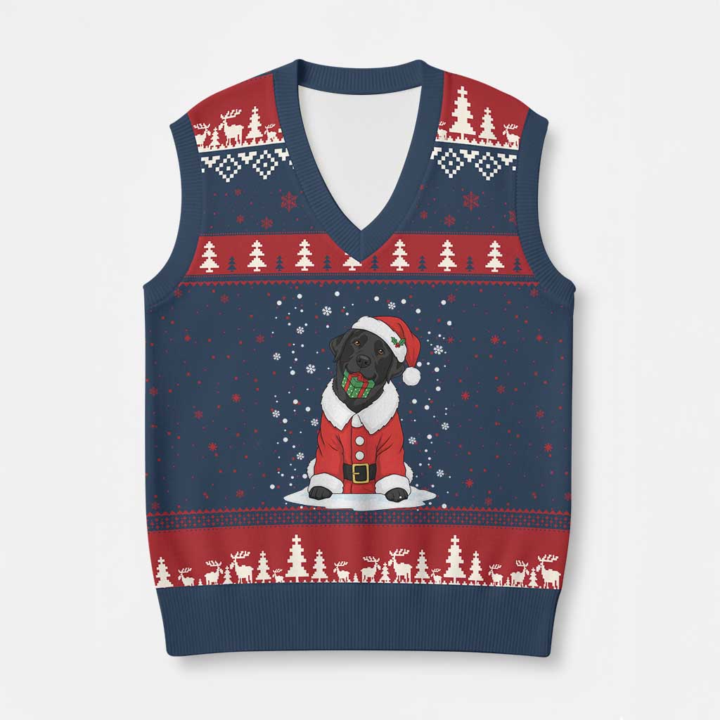 Black Labrador Santa V-Neck Knit Sweater Vest Funny Xmas Dog Lover Gift TS12 Navy Red Print Your Wear