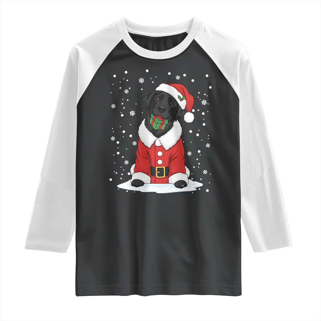 Black Labrador Santa Raglan Shirt Funny Christmas Dog Lover Gift TS12 Black White Print Your Wear
