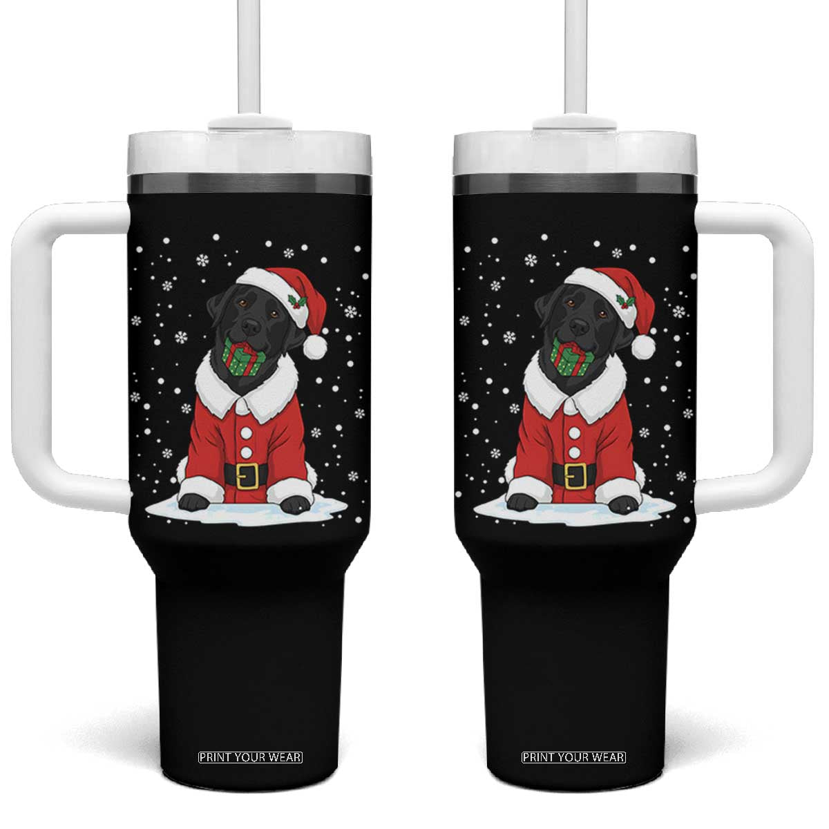 Black Labrador Santa Tumbler With Handle Funny Christmas Dog Lover Gift TS12 One Size: 40 oz Black Print Your Wear