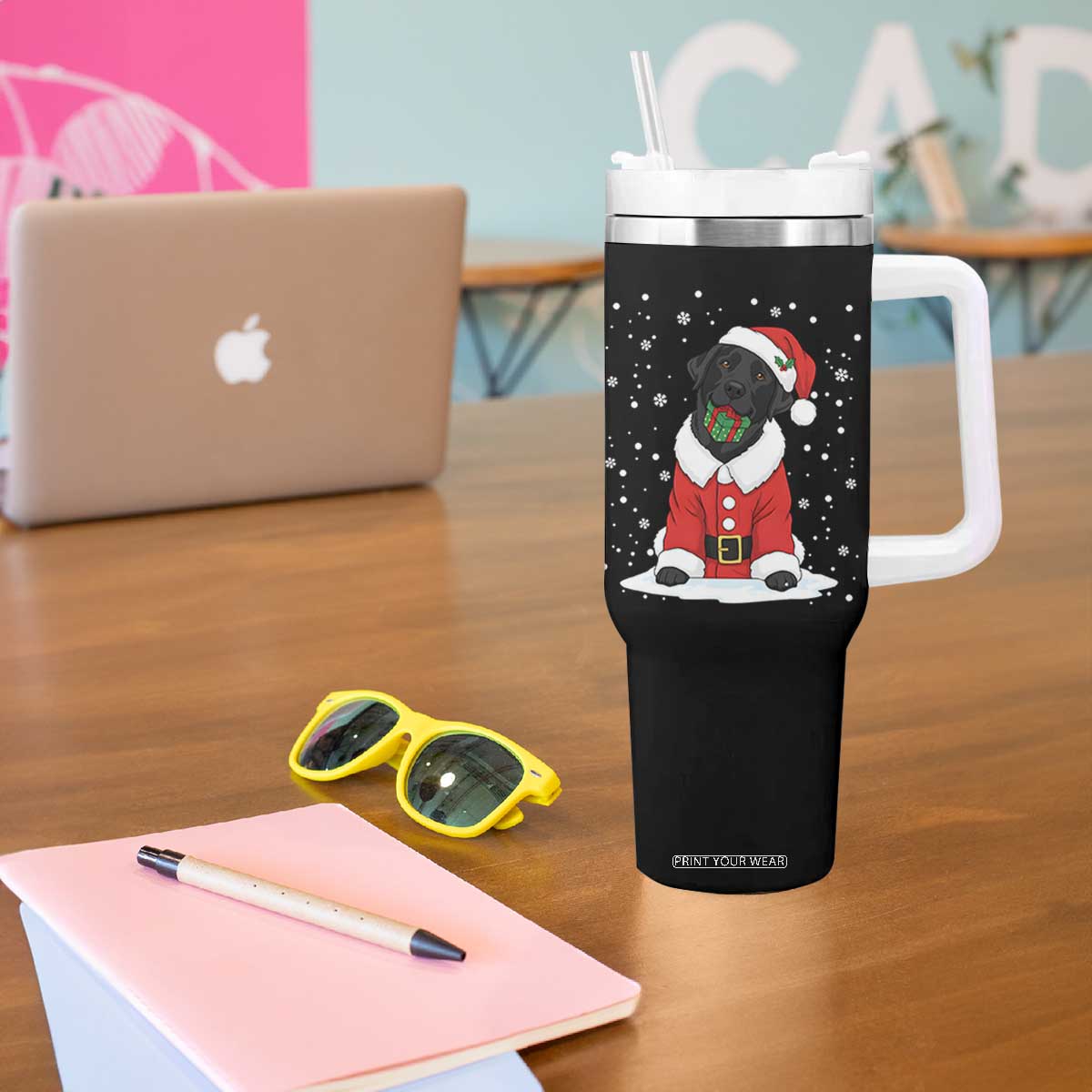 Black Labrador Santa Tumbler With Handle Funny Christmas Dog Lover Gift TS12 Print Your Wear