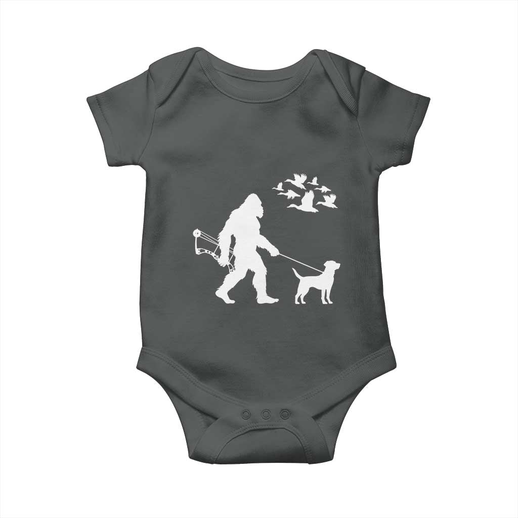 Funny Bow Hunter Baby Onesie Bigfoot Walking Labrador Hunting Dog Gift TS12 Dark Heather Print Your Wear