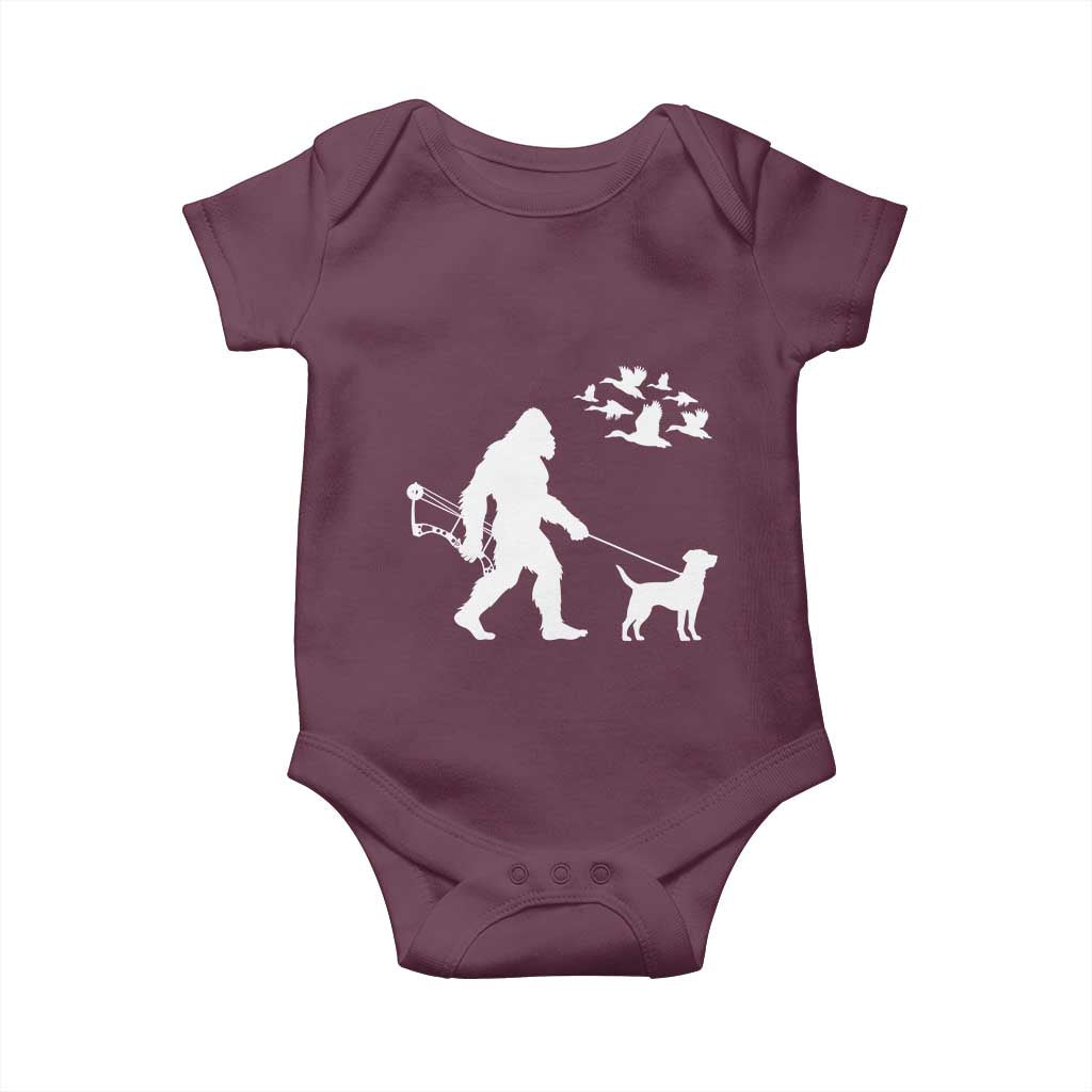 Funny Bow Hunter Baby Onesie Bigfoot Walking Labrador Hunting Dog Gift TS12 Maroon Print Your Wear