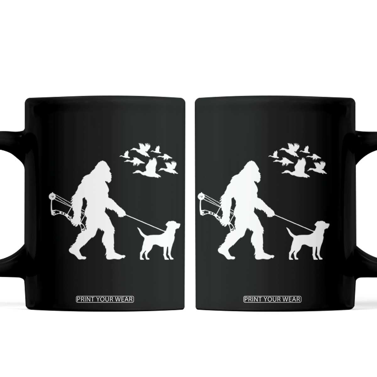 Funny Bow Hunter Coffee Mug Bigfoot Walking Labrador Hunting Dog Gift TS12 Black Print Your Wear