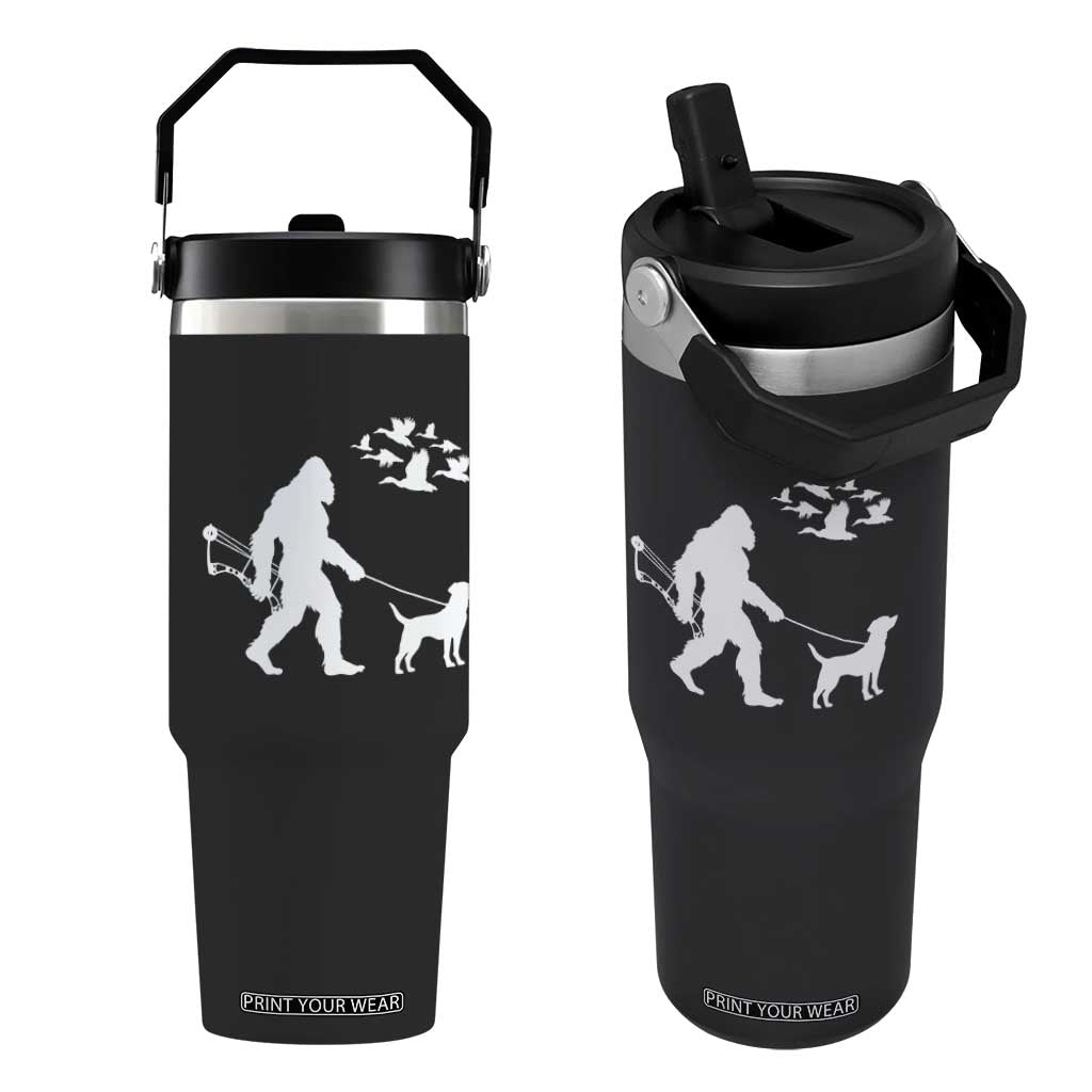Funny Bow Hunter Flip Straw Tumbler Bigfoot Walking Labrador Hunting Dog Gift TS12 One Size: 30 oz Black Print Your Wear