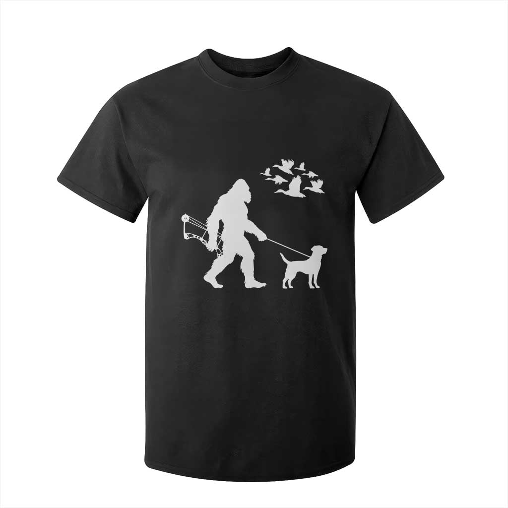 Funny Bow Hunter T Shirt For Kid Bigfoot Walking Labrador Hunting Dog Gift TS12 Black Print Your Wear