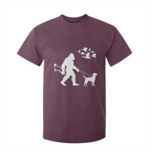 Funny Bow Hunter T Shirt For Kid Bigfoot Walking Labrador Hunting Dog Gift TS12 Maroon Print Your Wear