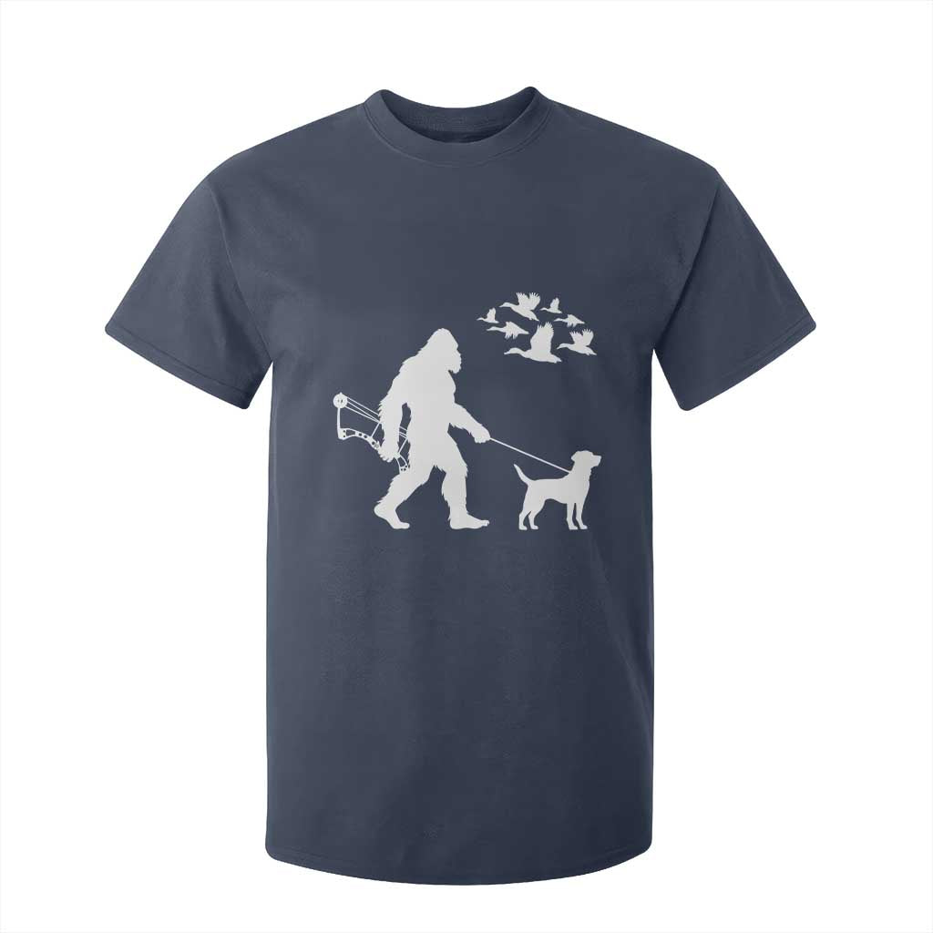 Funny Bow Hunter T Shirt For Kid Bigfoot Walking Labrador Hunting Dog Gift TS12 Navy Print Your Wear