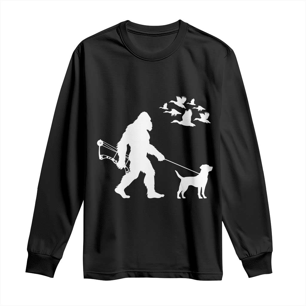 Funny Bow Hunter Long Sleeve Shirt Bigfoot Walking Labrador Hunting Dog Gift - Print Your Wear