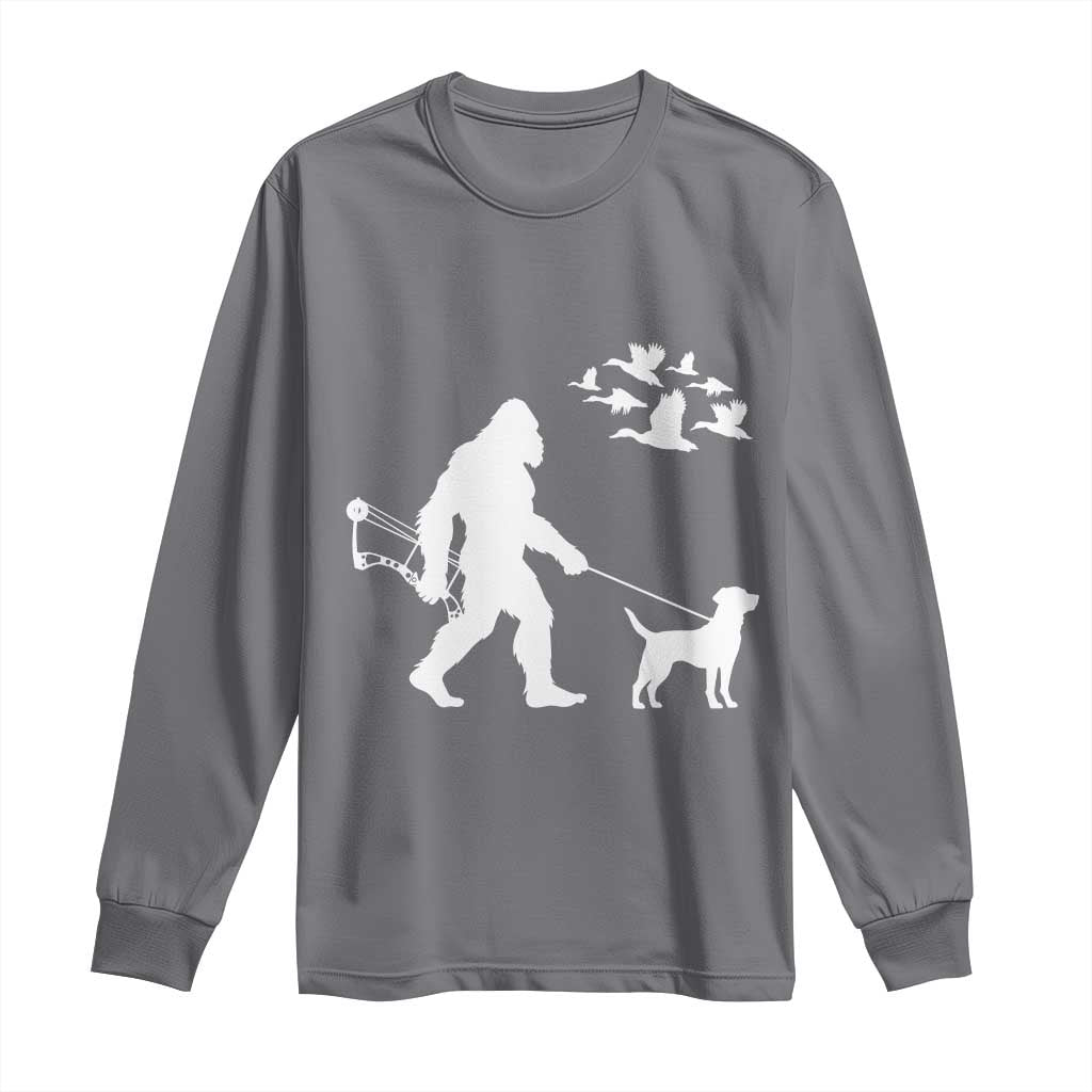 Funny Bow Hunter Long Sleeve Shirt Bigfoot Walking Labrador Hunting Dog Gift TS12 Charcoal Print Your Wear