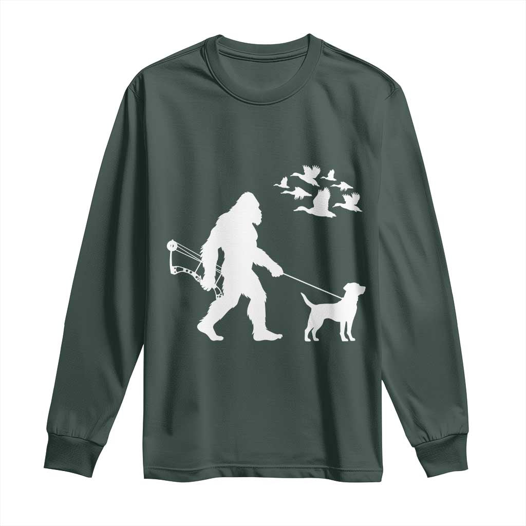 Funny Bow Hunter Long Sleeve Shirt Bigfoot Walking Labrador Hunting Dog Gift TS12 Dark Forest Green Print Your Wear