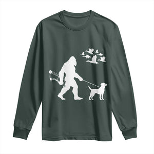 Funny Bow Hunter Long Sleeve Shirt Bigfoot Walking Labrador Hunting Dog Gift TS12 Dark Forest Green Print Your Wear
