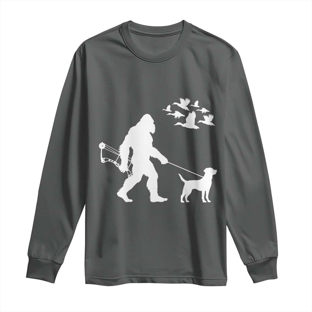 Funny Bow Hunter Long Sleeve Shirt Bigfoot Walking Labrador Hunting Dog Gift TS12 Dark Heather Print Your Wear