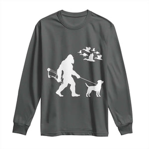 Funny Bow Hunter Long Sleeve Shirt Bigfoot Walking Labrador Hunting Dog Gift TS12 Dark Heather Print Your Wear