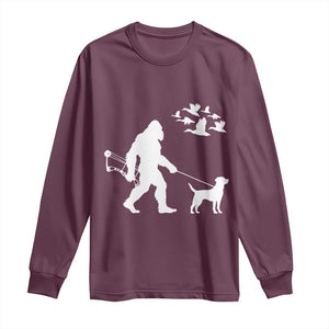 Funny Bow Hunter Long Sleeve Shirt Bigfoot Walking Labrador Hunting Dog Gift TS12 Maroon Print Your Wear