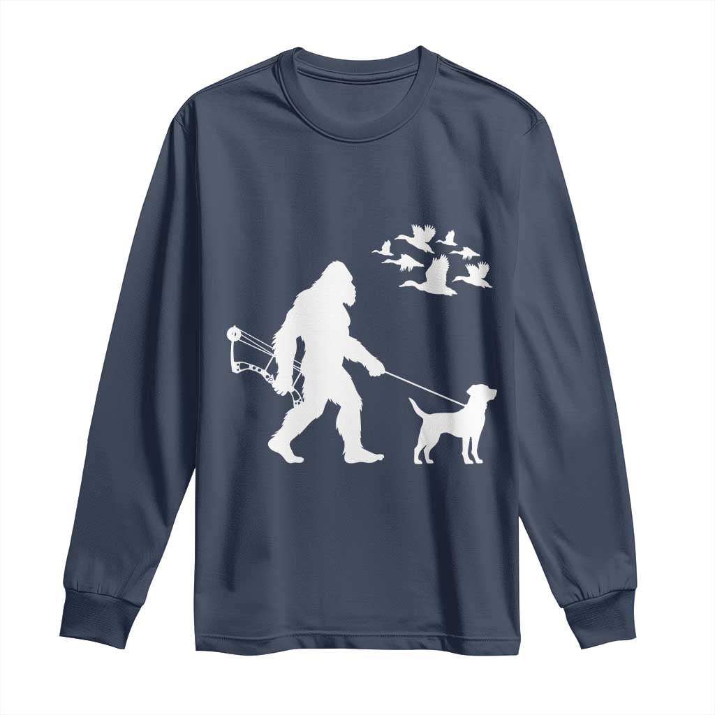 Funny Bow Hunter Long Sleeve Shirt Bigfoot Walking Labrador Hunting Dog Gift TS12 Navy Print Your Wear