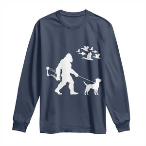 Funny Bow Hunter Long Sleeve Shirt Bigfoot Walking Labrador Hunting Dog Gift TS12 Navy Print Your Wear