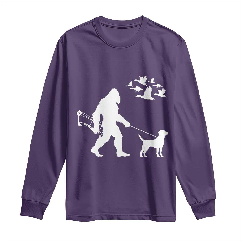 Funny Bow Hunter Long Sleeve Shirt Bigfoot Walking Labrador Hunting Dog Gift TS12 Purple Print Your Wear