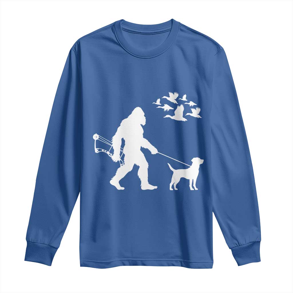 Funny Bow Hunter Long Sleeve Shirt Bigfoot Walking Labrador Hunting Dog Gift TS12 Royal Blue Print Your Wear